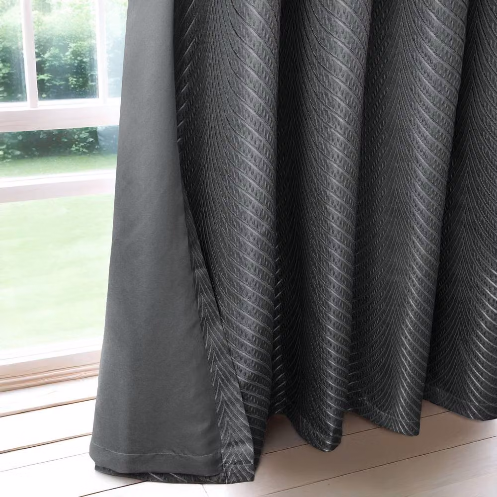 New Edge Blinds Wave Woven Jacquard Curtains in Navy and Black, Width: 168 cm, Drop: 229 cm – 3