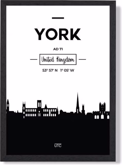 ARTZE York Black and White City Skyline Framed Print in Black – 1