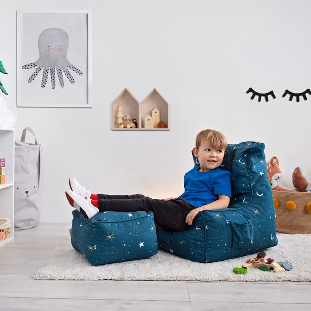 Ready Steady Bed Kids Bean Bag Armchair with Footstool in Turquoise