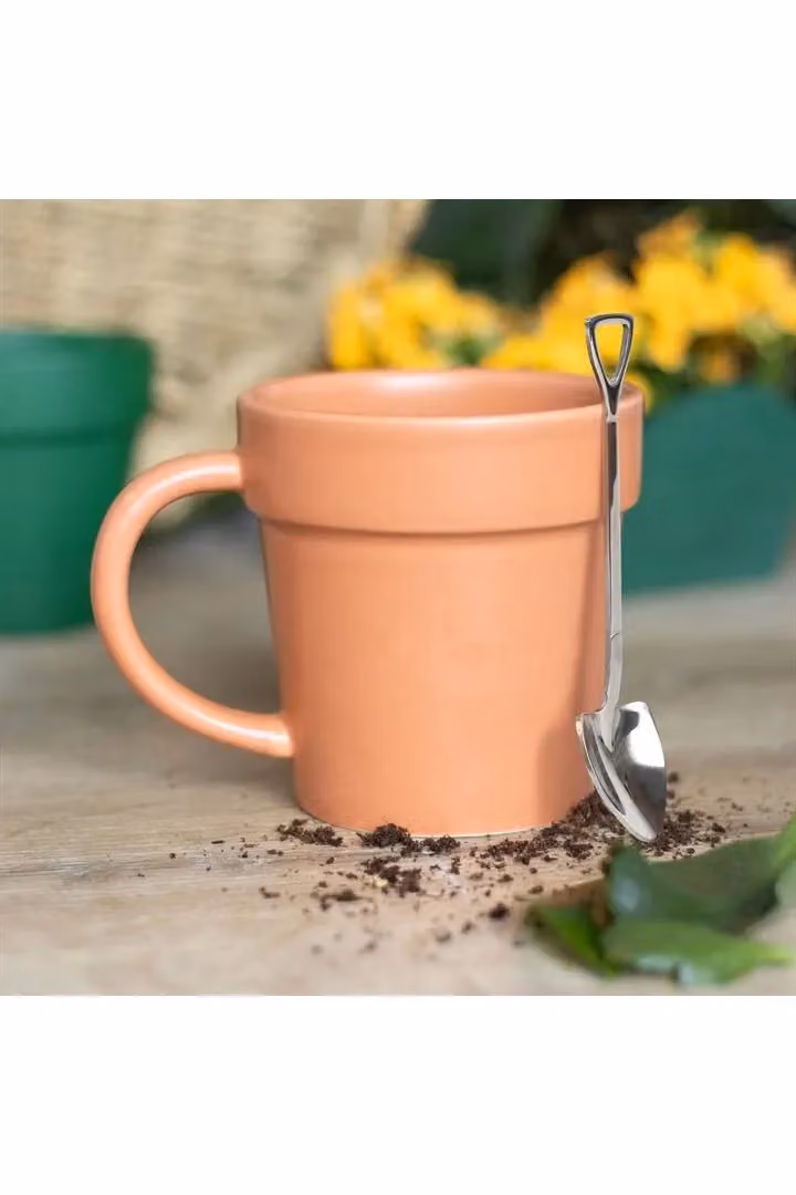 KDMD Brown Ceramic Plant Pot Mug and Shovel Spoon Set – 2