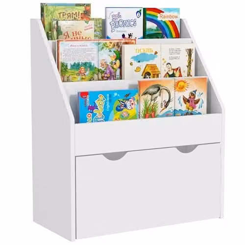 AIYAPLAY Kids Bookshelf Storage Organiser, 3 Tier White MDF Bookcase