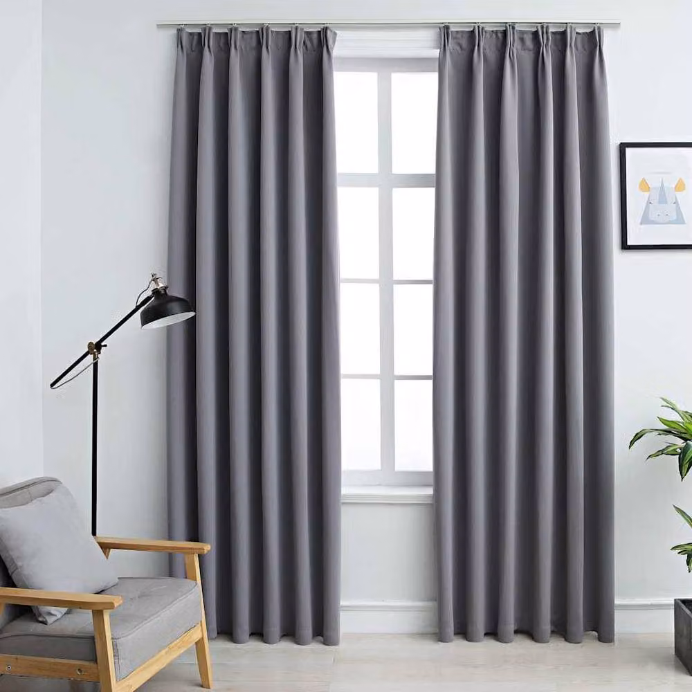 Berkfield Home Grey Blackout Fabric Curtain Panels with Hooks, 2 Pack, W: 140 cm, H: 175 cm – 2