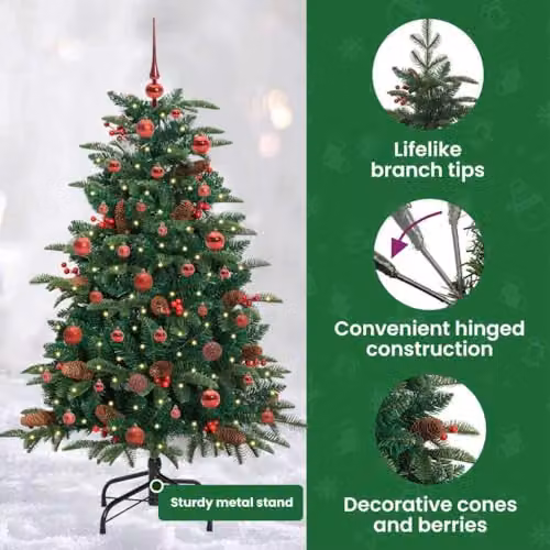 vidaXL Artificial Christmas Tree with 150 LEDs and Stand, Green, Height: 150 cm – 5