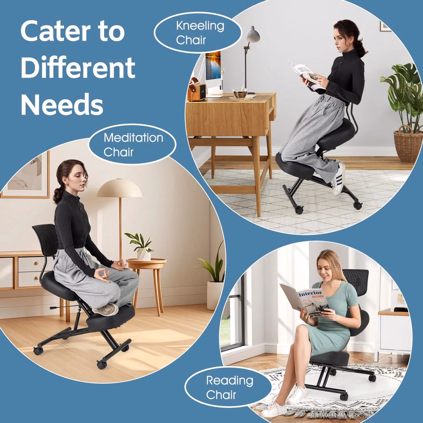 Costway Ergonomic Kneeling Chair with Back Support in Black – 9