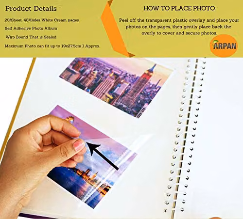 Arpan 2 Pack of Self-Adhesive Large Photo Albums, Modern Style Wiro Binder with 40 Sheets, Blue – 3