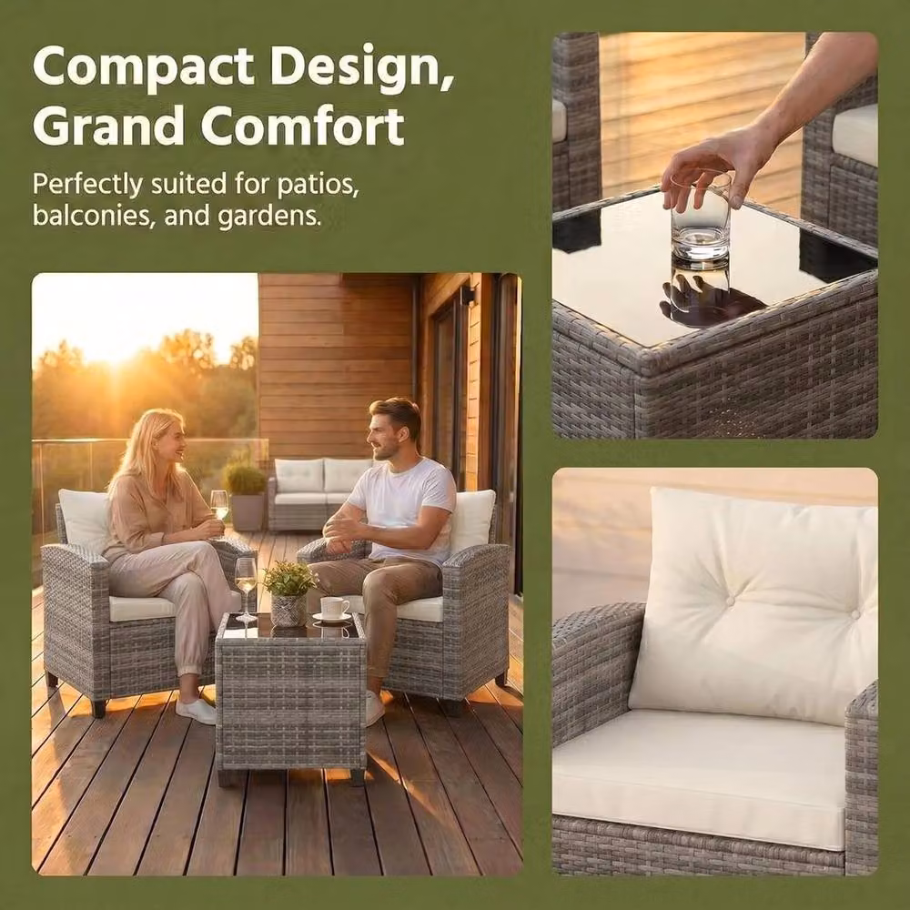 SPETLEK 3 Piece Grey Rattan Garden Furniture Set – 4