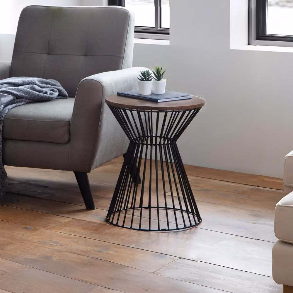Cheshire Carloway Round Wire Lamp Table in Walnut and Black – 3