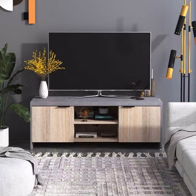 HOMCOM Modern TV Cabinet Stand Unit with Doors and Drawer in Grey