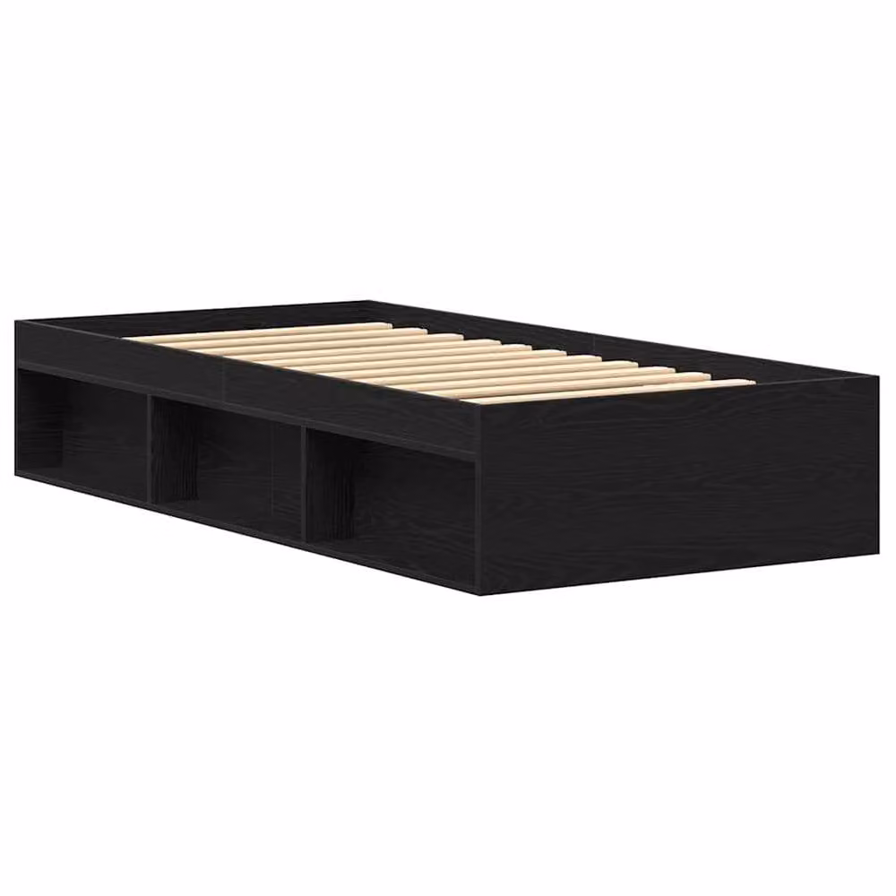 Berkfield Home Black Oak Bed Frame in Engineered Wood W/D/H: 75 x 190 cm – 4