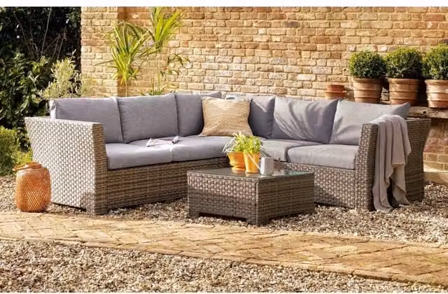 Mint Essentials Chesterton 5 Seater Grey Polyrattan Corner Garden Sofa Set with Coffee Table – 1