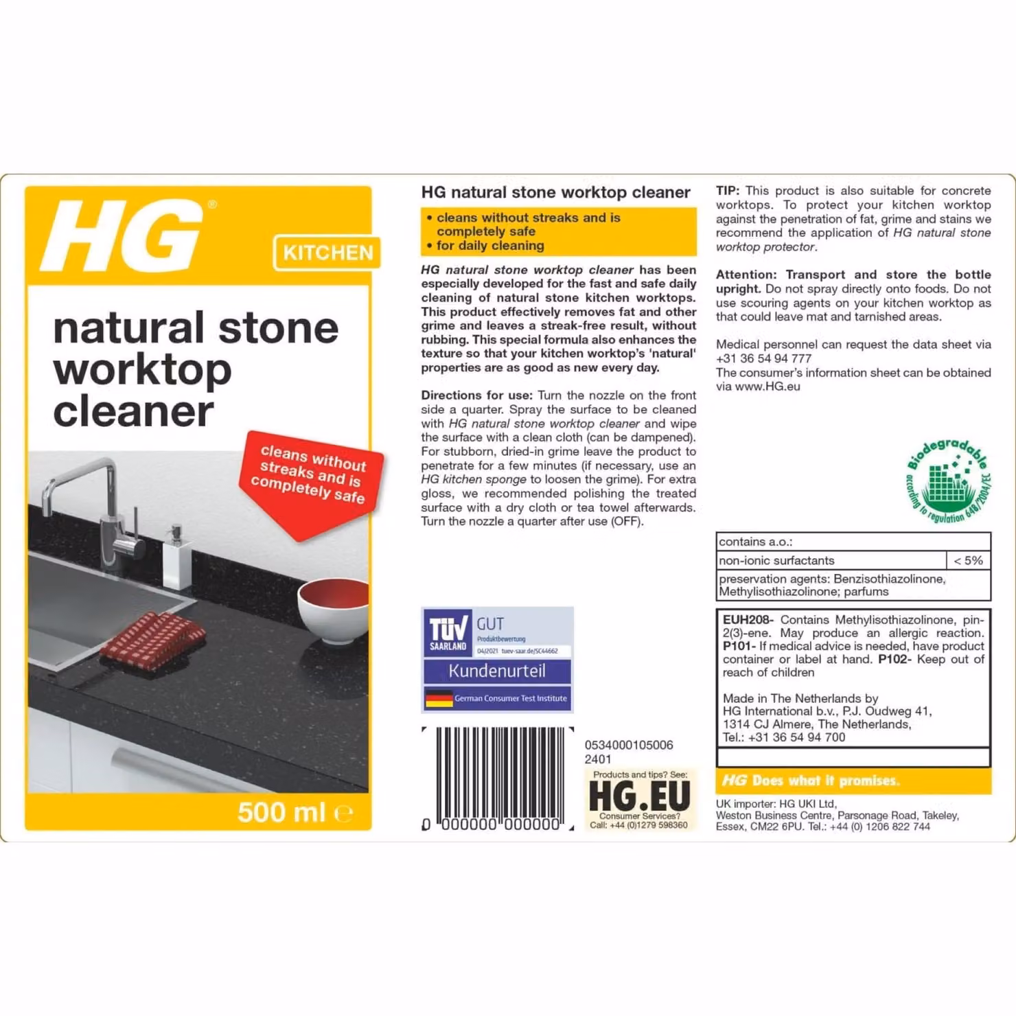HG Natural Stone Kitchen Worktop Cleaner, 500ml, White – 2