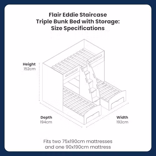 Flair Eddie Staircase Double Bunk Bed with Storage and Drawers in White – 2