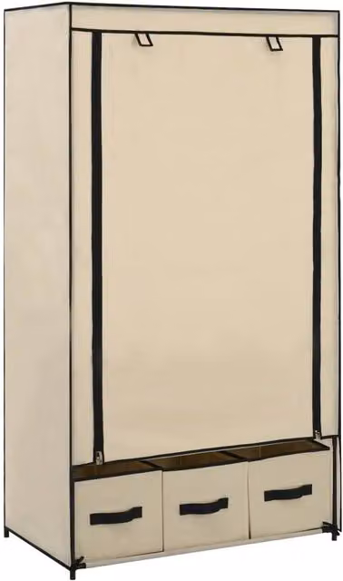 Berkfield Home Beige Fabric Wardrobe with Doors and Drawers W/D/H: 87 x 49 x 159 cm