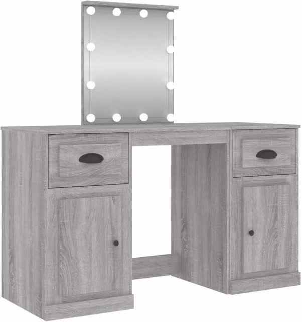 Berkfield Home Dressing Table with Hollywood LED Mirror in Grey Sonoma, W: 130 cm, D: 50 cm, H: 132.5 cm