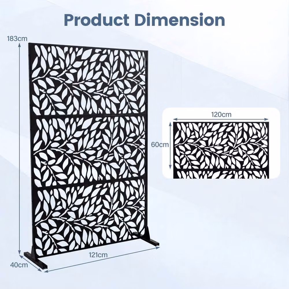 Costway Metal Outdoor Privacy Screen and Decorative Room Divider in Black, Height: 183 cm – 2