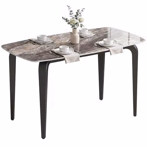 HOMCOM Modern Rectangular Dining Table for 4 with Ceramic Top, Brown and Black, W/D/H: 130 x 70 x 75 cm