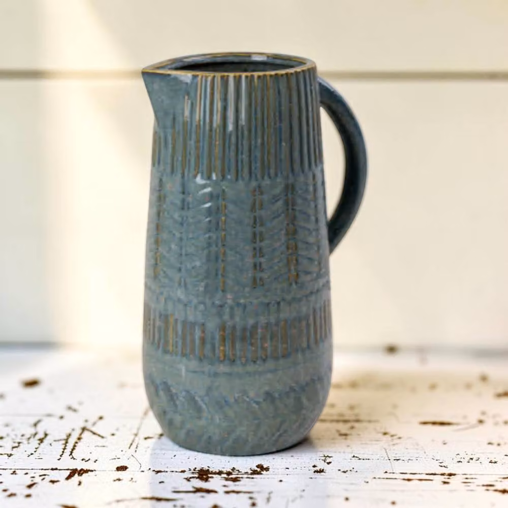 Four Candle Blue Ceramic Rustic Decorative Jug Vase – 2