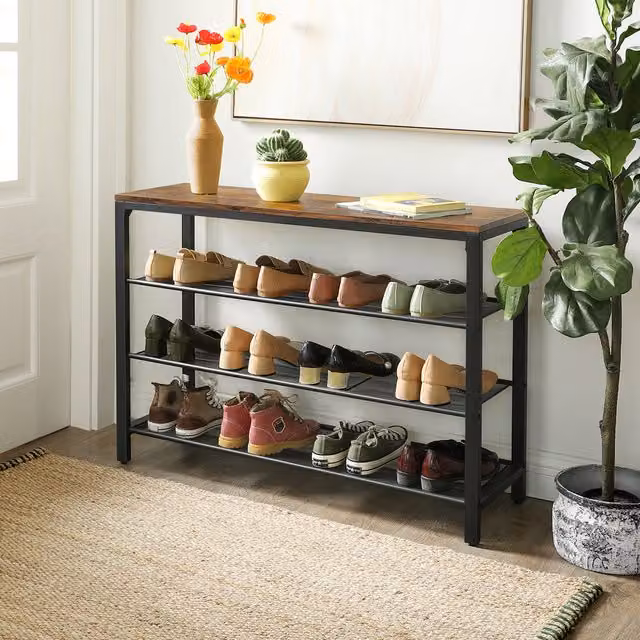 VASAGLE Industrial Style Shoe Rack Organizer in Brown and Black, W/D/H: 72 x 30 x 30 cm