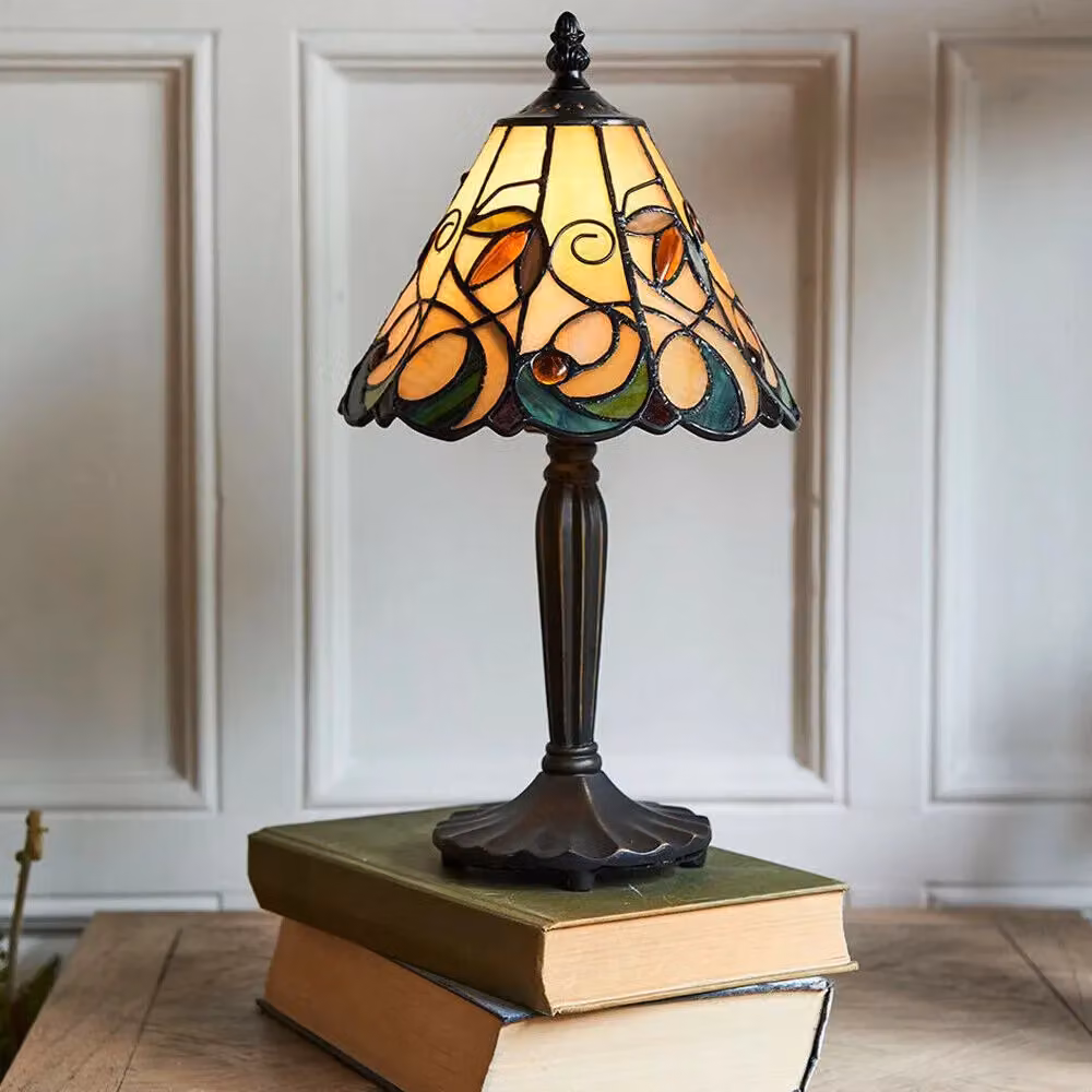 Loops Tiffany Glass Table Lamp in Dark Bronze and Amber Art Nouveau Style – 3