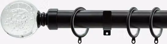 New Edge Blinds Matt Black 28mm Glass Bubbles Metal Curtain Pole in Jet Black, Width: 470 cm