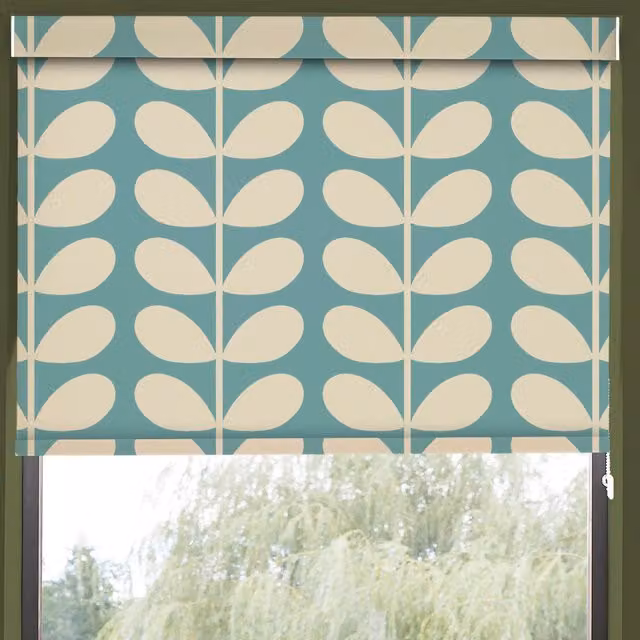 Orla Kiely Jumbo Solid Stem Made to Measure Blackout Roller Blind in Duckegg Blue