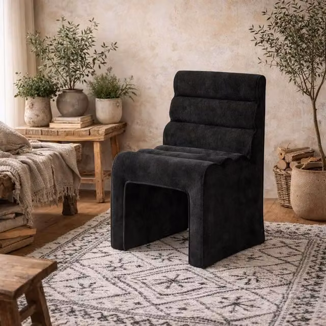 Wyld Haus Midleton Upholstered Black Chenille Ribbed Dining Chair – 1