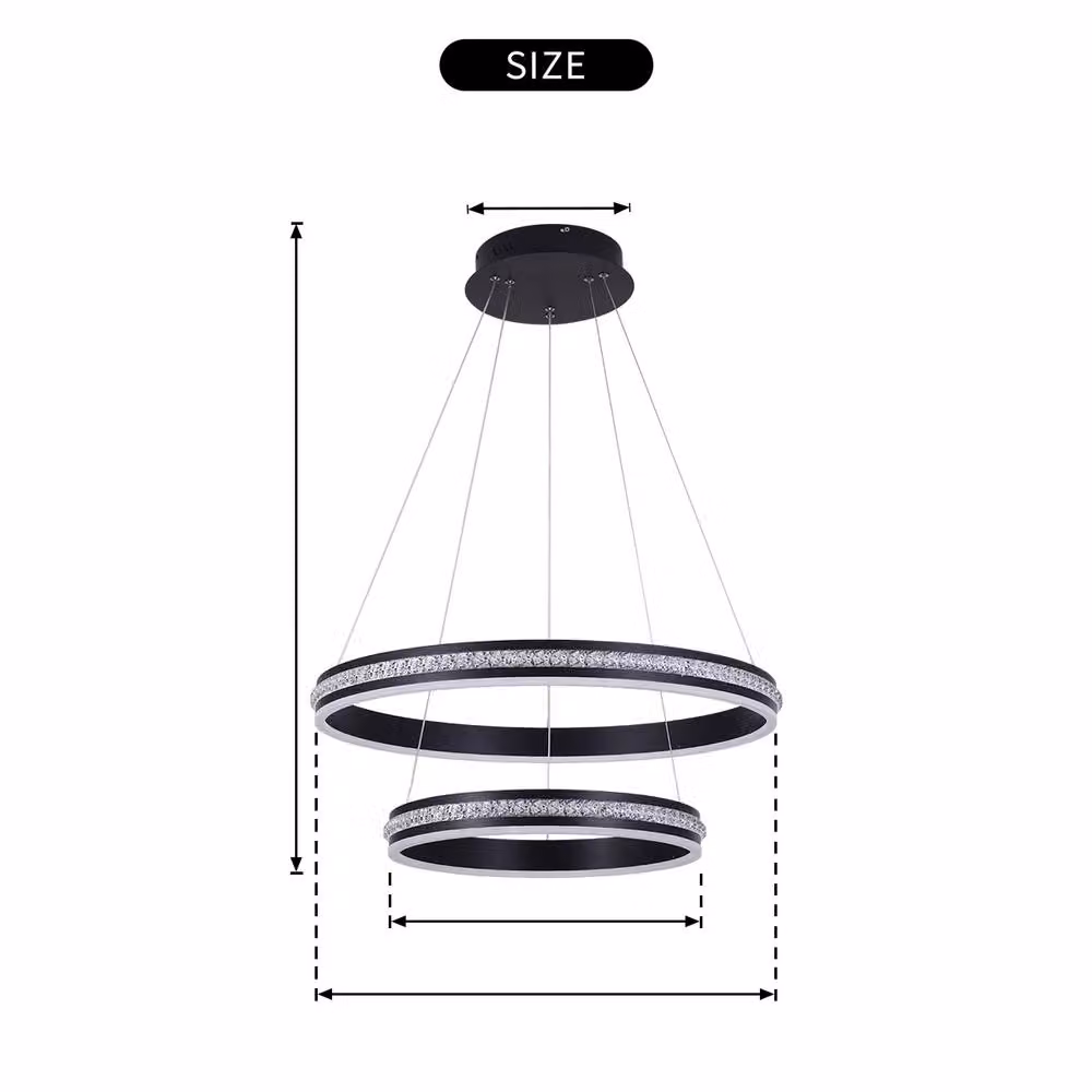 NIVOR Modern Dimmable LED 2 Rings Tiered Chandelier with Acrylic Crystal in Black – 2