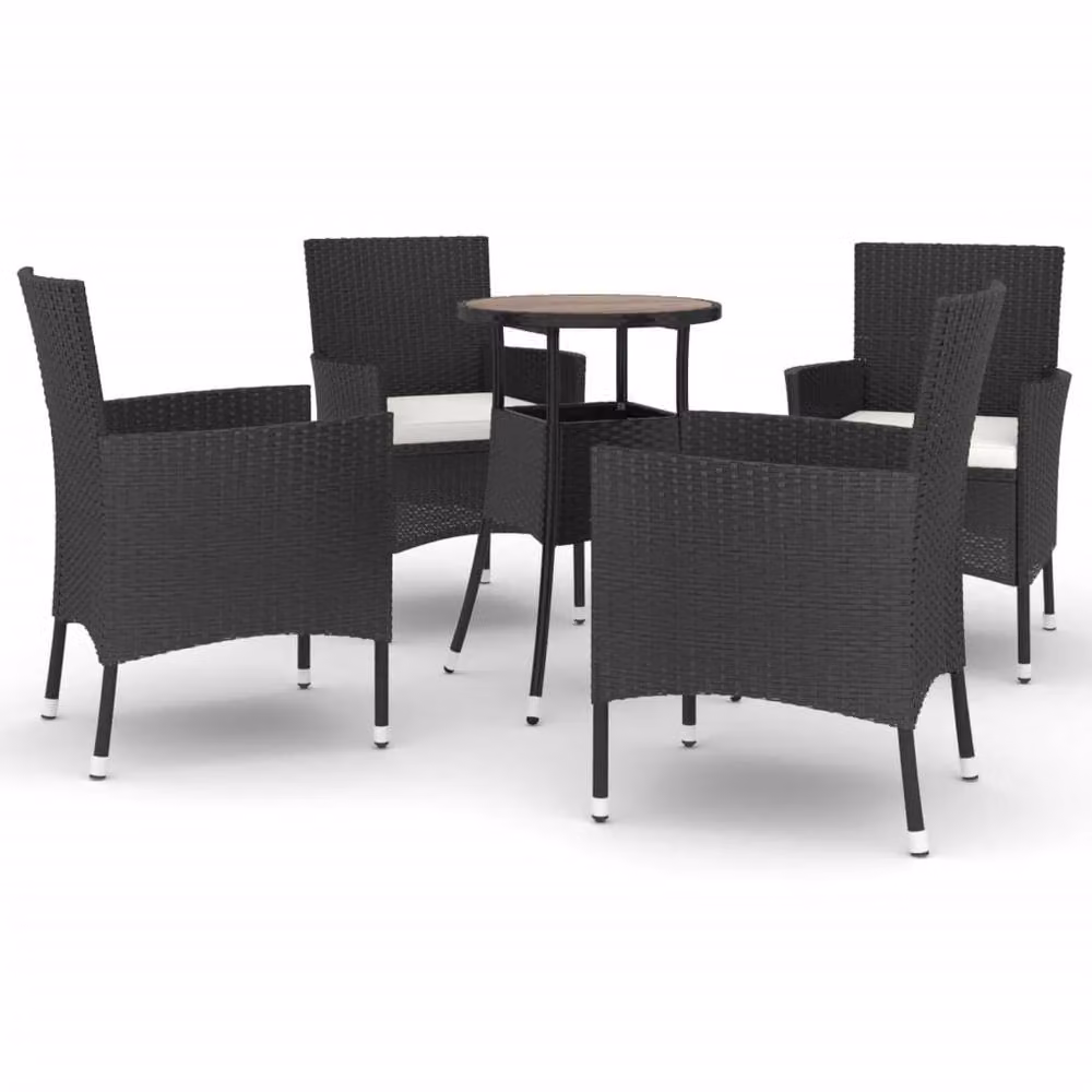 Berkfield Home Beautiful 5 Piece Black Poly Rattan Garden Bistro Set with Cushions – 3