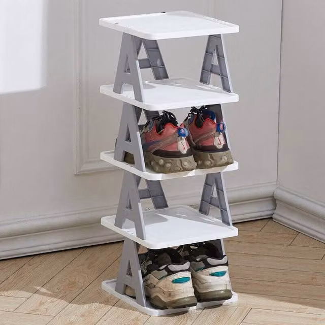 EONLION 5 Tier Small Stackable Shoe Rack in Grey, W/D/H: 24 x 26 x 66.5 cm