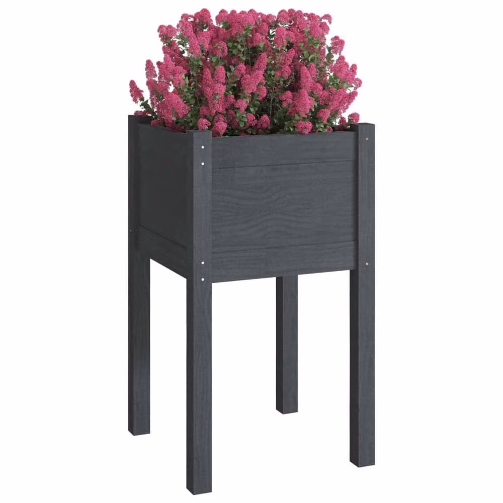 Berkfield Home Garden Grey Solid Pinewood Planter Tubs, 2 Pack, W/D/H: 40 x 40 x 70 cm – 3