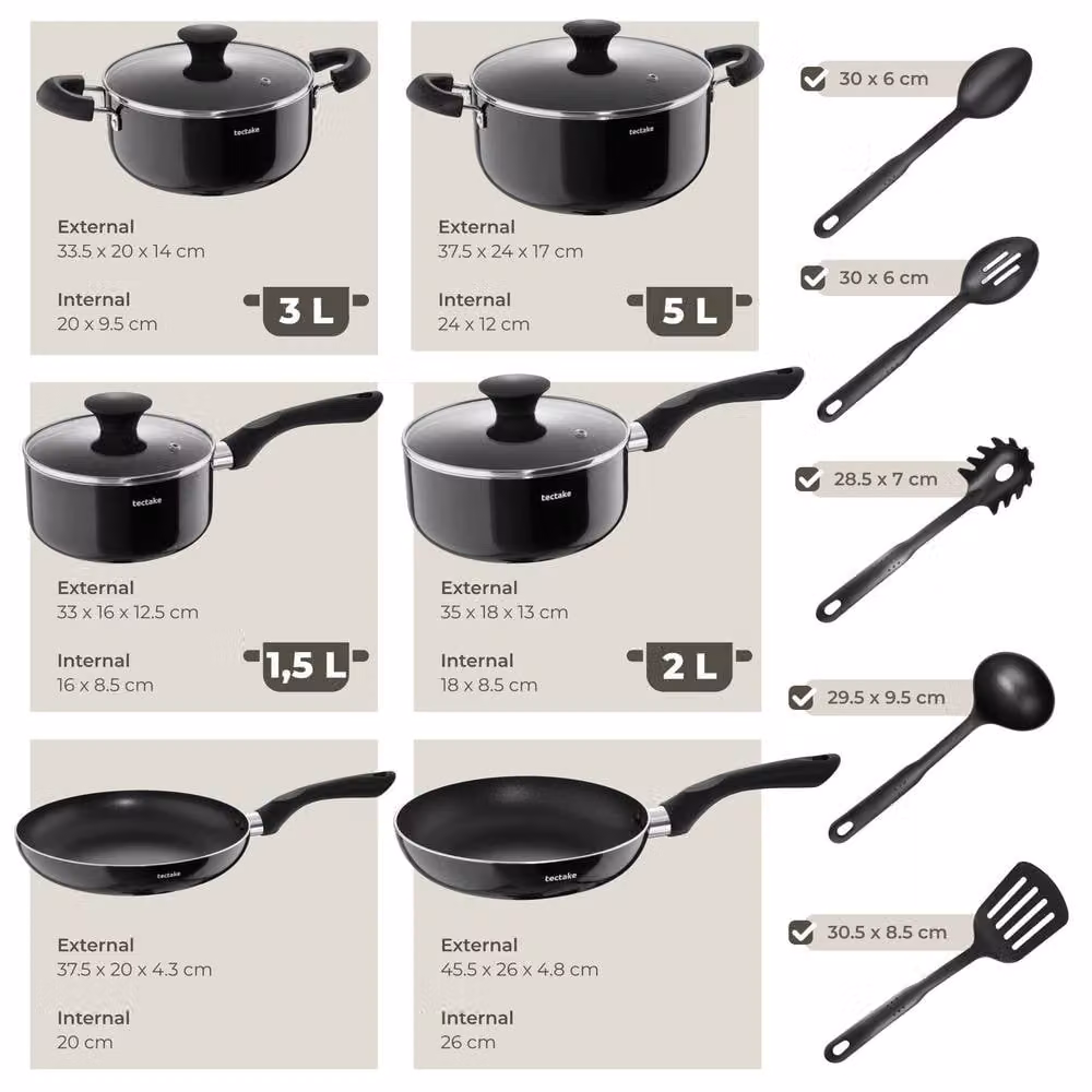 tectake Una & Varese 45 Piece Kitchen and Dinnerware Set in Black and Taupe – 3