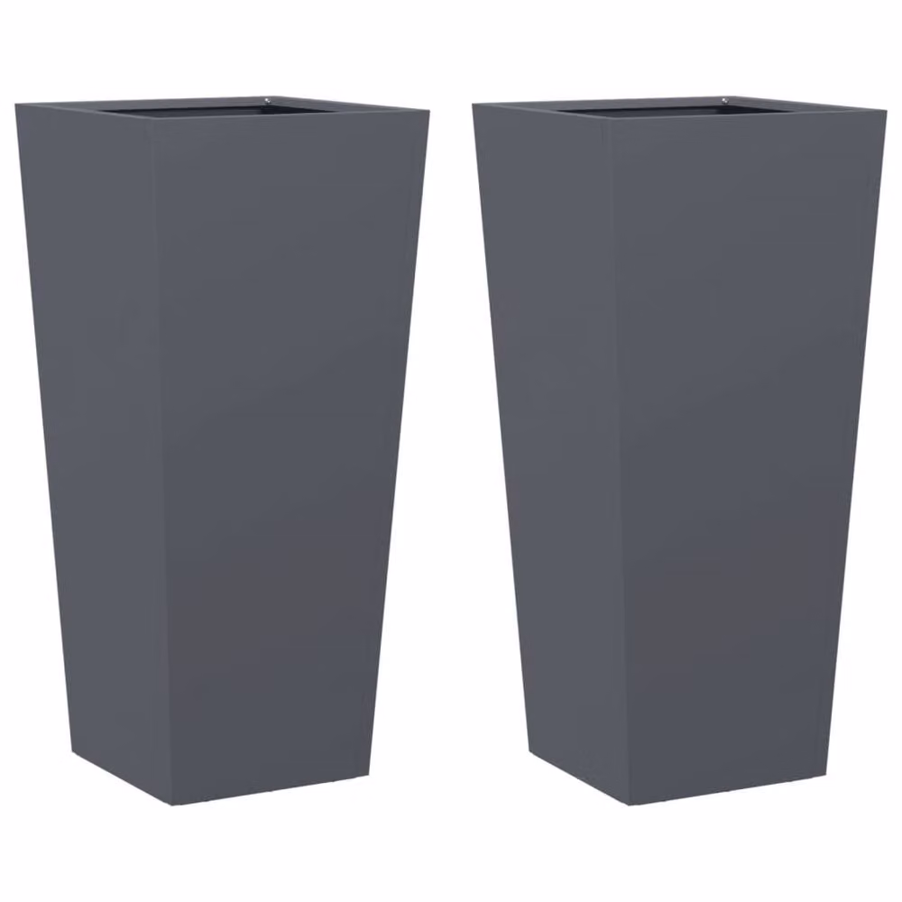 Berkfield Home Garden Steel Planter Tubs in Anthracite and Black, 2 Pack, W/D/H: 35 x 35 x 75 cm – 2