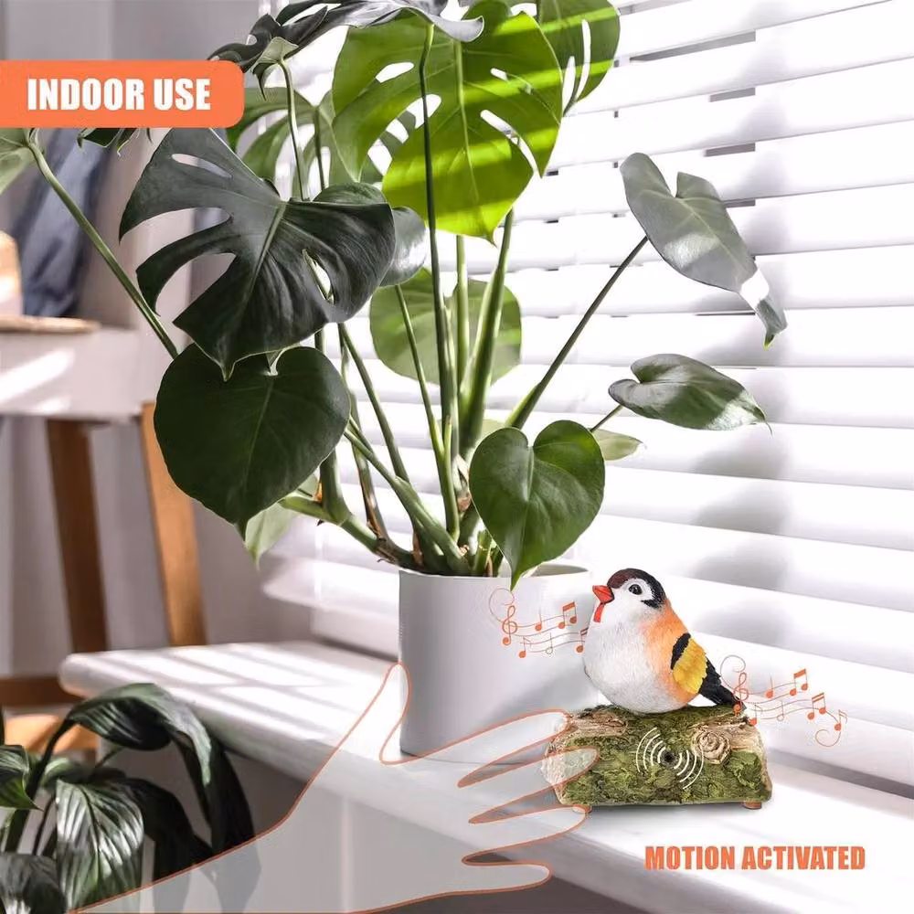SPETLEK Motion Sensor Activated Singing Chirping Bird on Stump Ornament in Green and Multicolour – 3