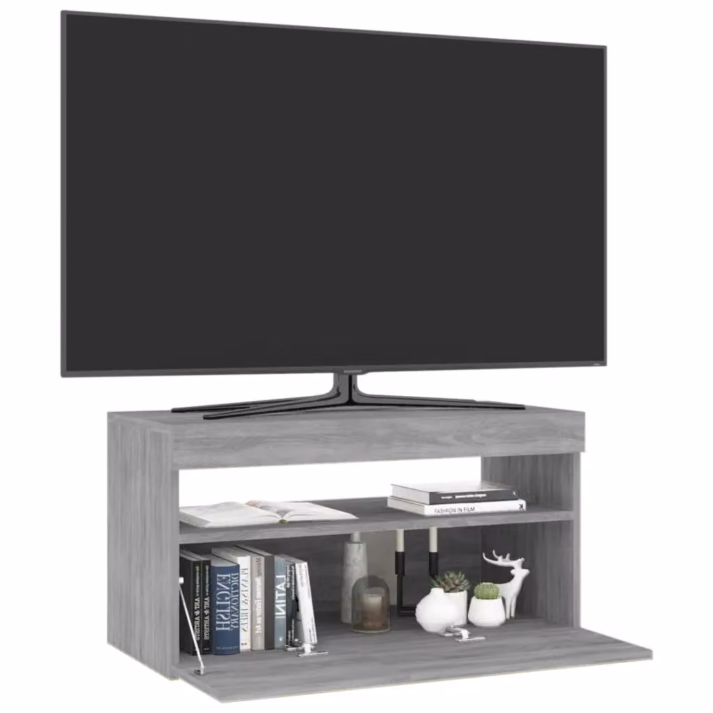 Berkfield Home Modern TV Cabinet with LED Lights in Grey Sonoma, W/D/H: 75 x 35 x 40 cm – 3