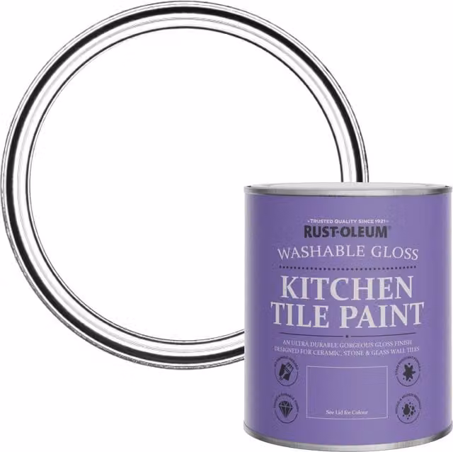 Rust-Oleum Water-Based Kitchen Tile Paint in Gloss Finish, Cotton White, 750ml