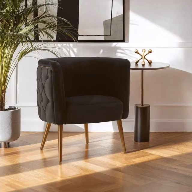Fifty Five South Orsina Black Velvet Tub Chair with Gold Legs – 1
