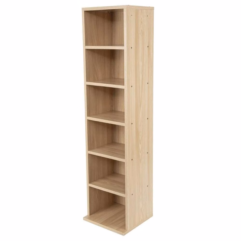 FORGEVIO 6-Tier Natural Wooden CD and DVD Media Storage Rack in Brown and Beige – 2