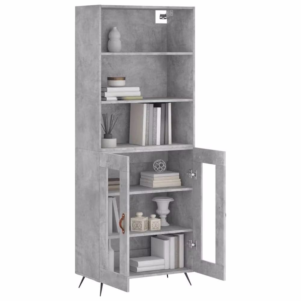 Berkfield Home Highboard in Concrete Grey with Glass Doors, W: 69.5 cm, D: 34 cm, H: 180 cm – 2