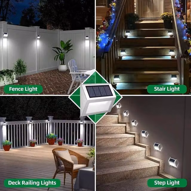 FLAVORA Set of 4 Solar Powered LED Wall and Fence Lights in Silver