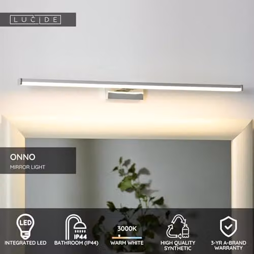 Lucide ONNO Modern LED Bathroom Mirror Light, Warm White 3000K, IP44, Satin Chrome – 2