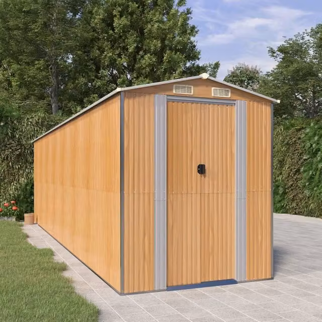 Berkfield Home Garden Shed in Light Brown, Galvanised Steel with Sliding Doors and Side Vent, W/D/H: 192 x 689 x 223 cm – 1