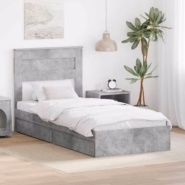 Berkfield Home Modern Storage Bed in Concrete Grey, W/D/H: 90 x 190 cm, Engineered Wood – 1