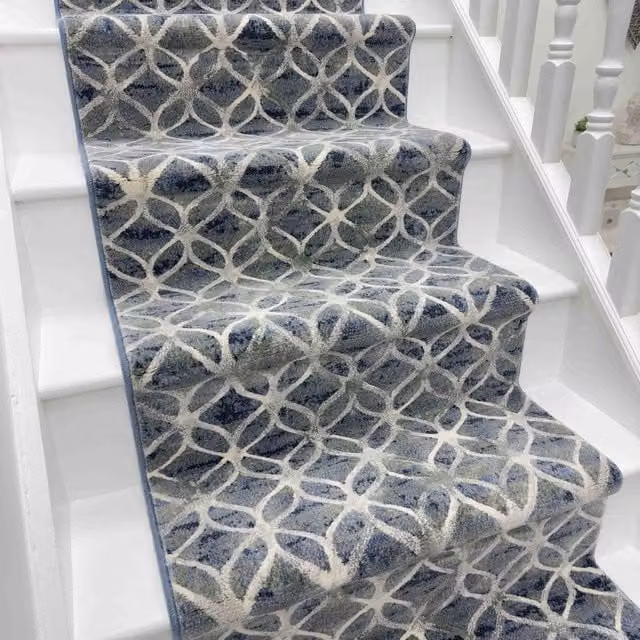 runrug Eclipse Blue Geometric Stair Runner Carpet, W: 66 cm, L: 660 cm