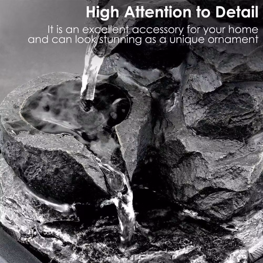 EONLION Black Stone Tabletop LED Indoor Water Feature – 4