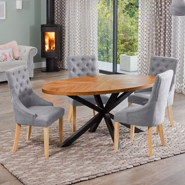 Artemis Home Modern Oval Dining Table Set with 4 Grey Fabric Chairs
