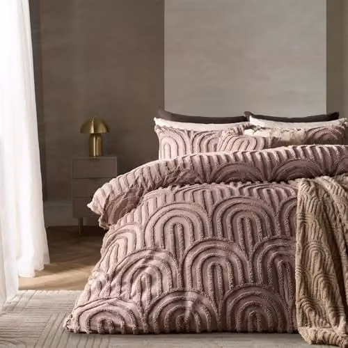 OHS Single Tufted Arches Duvet Cover and Pillowcase Set in Beige or Pink, W/D/H: 135 x 200 cm and 50 x 75 cm