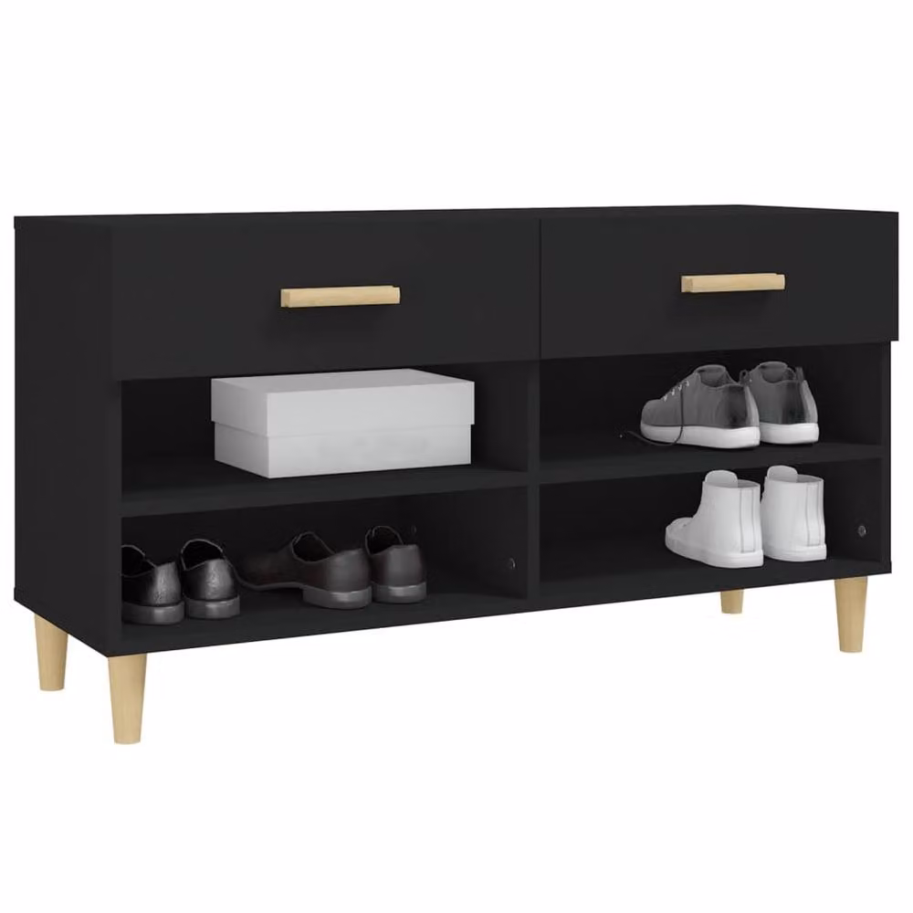 Berkfield Home Black Engineered Wood Shoe Cabinet W/D/H: 102 x 35 x 55 cm – 3