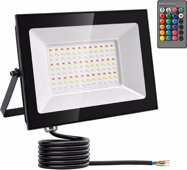 NESTLUNE 30W RGB Colour Changing LED Flood Light in Black with Remote Control
