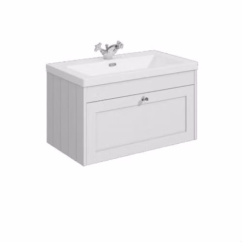 Balterley Wall Hung Single Drawer Vanity Unit with Rectangular Basin and Tap Hole in White, W/D/H: 80.0 x 45.3 x 43.1 cm