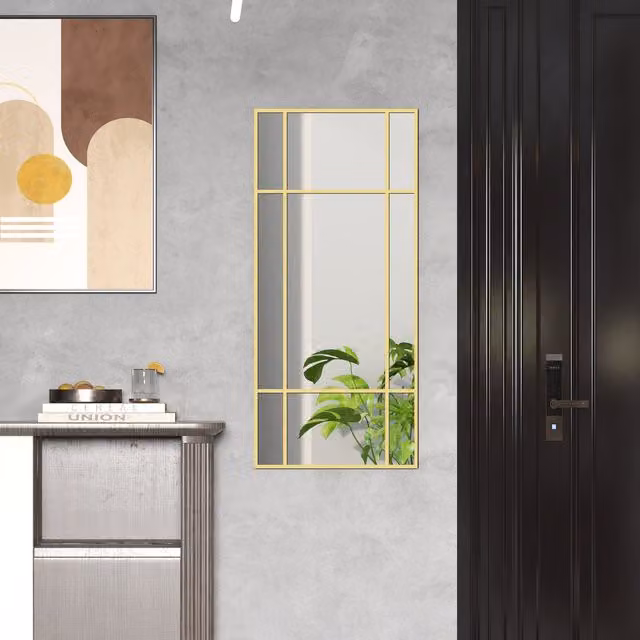 HOMCOM Rectangular Art Deco Gold Wall Mirror